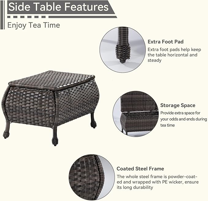 Outdoor Storage Table Patio Coffee Table All Weather Wicker Side Table with Storage Room Rattan Furniture for Toys and Garden Tools