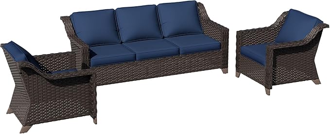 3 Pieces Patio Conversation Furniture Set - 1 Sofa, 2 Armchairs - Photo 6