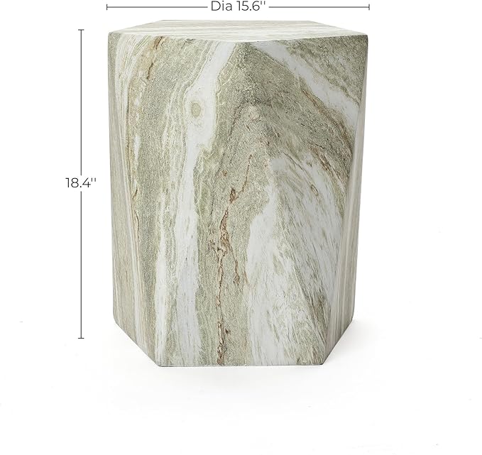 LuxenHome 18" Outdoor Side Table, Green and White Marbled Geometric Patio Side Table, Indoor Outdoor End Tables - Photo 2