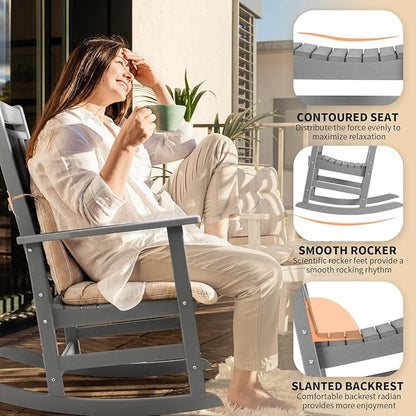 FUNBERRY Outdoor Rocking Chairs Set of 4, HDPE All Weather Poly Lumber Rocker, High Back Patio Rockers Easy Assembly
