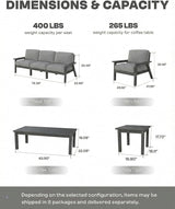 HDPE 5 Piece Patio Furniture Set, Outdoor Couch with Washable Thick Gray Cushions & Coffee Table & Side Table - Photo 2
