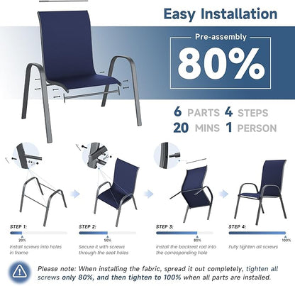 Amopatio Patio Chairs Set of 4, Outdoor Stackable Dining Chairs for All Weather, Comfortable Breathable Garden Outdoor Furniture for Backyard Deck, Blue