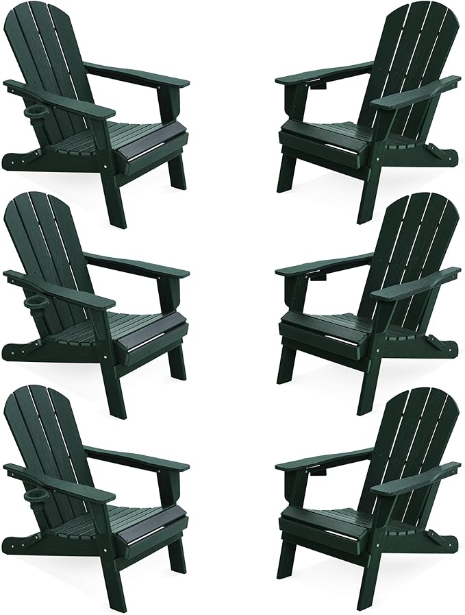 LOUNZY Folding Adirondack Chair Set of 6, Green