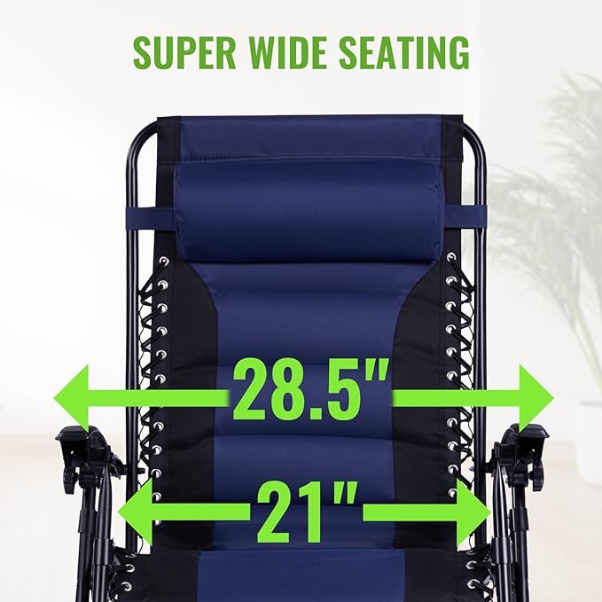Backyard Expressions Deluxe XL Padded Recliner Zero Gravity Chair – Ergonomic Anti-Gravity Lounger with Folding Design, Side Tray, and Adjustable Headrest