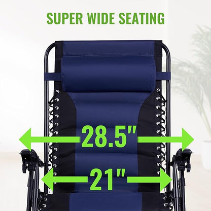 Backyard Expressions Deluxe XL Padded Recliner Zero Gravity Chair – Ergonomic Anti-Gravity Lounger with Folding Design, Side Tray, and Adjustable Headrest