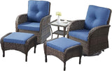 5 Pieces Outdoor Wicker Patio Furniture Set-High Back Outdoor Rocking Chairs Set of 2 with Ottoman Patio Conversation - Photo 3