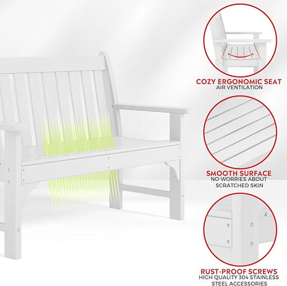 Costaelm Garden Bench, Farmhouse Park Front Porch for Entryway Bench Outdoor Seating Low Bench Patio Bench Outside/Indoor, White