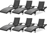 80'' Outdoor Wicker Chaise Lounge Chairs Set of 6, Patio Rattan Reclining Chair with Pull-Out Side Table - Photo 1