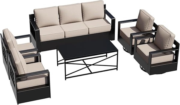 Outdoor Aluminum Furniture Set, 6-Piece Patio Conversation Set, 2 Swivel Chairs, 2 Chairs, 1 Sofa and 1 Table - Photo 1