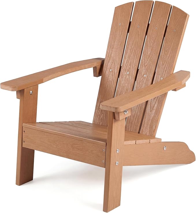 KOTEK Kids Adirondack Chair, Plastic Toddler Lawn Chair with Ergonomic Seat, Wood-Grain Texture, Easy to Assemble, All-Weather Outdoor Kids Chairs for Patio, Garden, Backyard (Teak)
