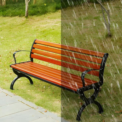 LITFAD Wooden Outdoor Bench Garden Bench with Backrest and Armrest Outdoor Furniture Park Bench for Patio, Lawn, Balcony, Yard, Porch-71 L x 16" W x 29" H,Light Brown
