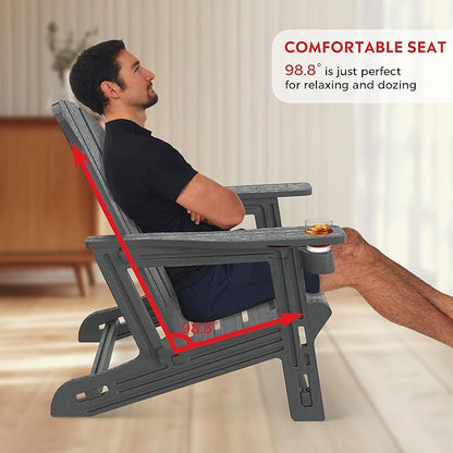 Costaelm Tool-Free Assembly Outdoor Patio HDPE Plastic Adirondack Chair with Cup Holder, Gray
