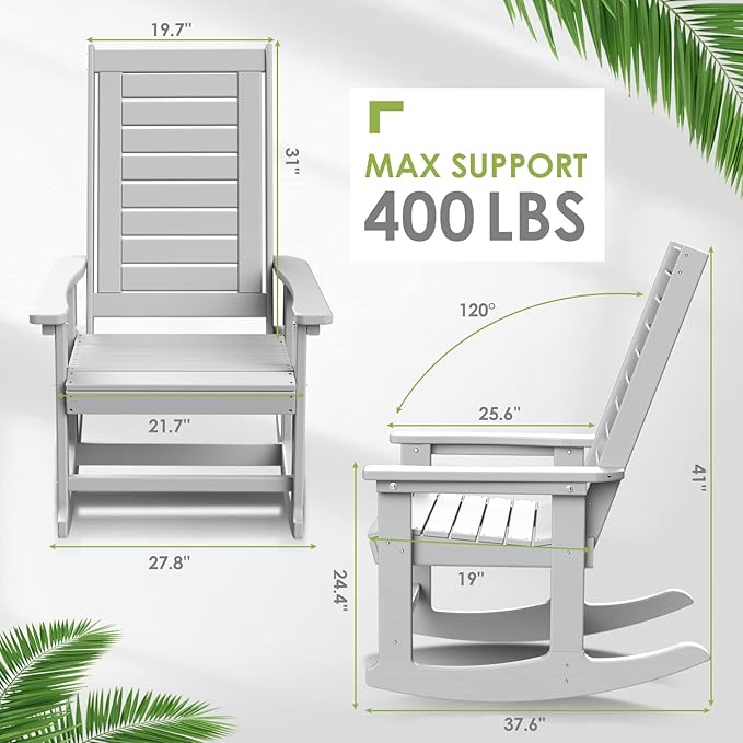 GREENVINES Outdoor Rocking Chair Set | 3-Piece | 2 Rocking Chairs with 1 Side Table | Porch Rocker | HDPE Plastic - Photo 3