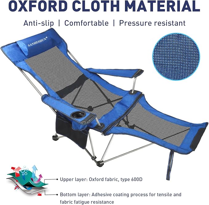 Zero Gravity Chair, Reclining Camping Chair with Padded Pillow, Cup Holder, Storage Pocket & Carry Bag, 4-in-1 Portable Camping Recliner for Outdoor, Beach, Garden, and Backyard - Blue Mesh
