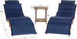 SAFAVIEH Outdoor Collection Pacifica Natural Brown Solid Wood/Navy Cushion 3-Piece Chaise Lounge Set with Table - Photo 3