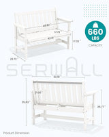SERWALL Outdoor Bench, HDPE Outdoor Benches Weatherproof, 2-Person Garden Bench with 660 lbs Weight Capacity - Photo 3