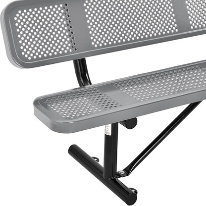 Global Industrial 6'L Heavy Duty Outdoor Steel Picnic Bench with Backrest, Perforated Metal, Portable Outdoor Bench, 1000 lbs Capacity, Gray, 72" L x 24" W x 33" H