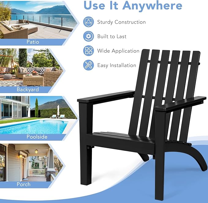 Giantex Adirondack Chair Set of 2 Acacia Wood Outdoor Chairs, 350 lbs Weight Capacity, Weather Resistant Campfire Chairs for Lawn Seating, Garden, Poolside, Balcony, Patio Lounger, Black