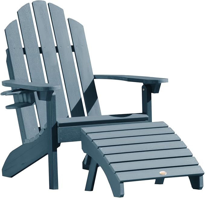 highwood Classic Wesport Adirondack Chair with Ottoman and Cup Holder, Nantucket Blue