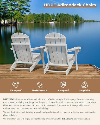 BRIOPAWS Folding-Adirondack-Chairs Set of 2 | HDPE | Fire Pit Chair | Cup Holder | Weather Resistance | White | for Outdoor Backyard Deck Patio