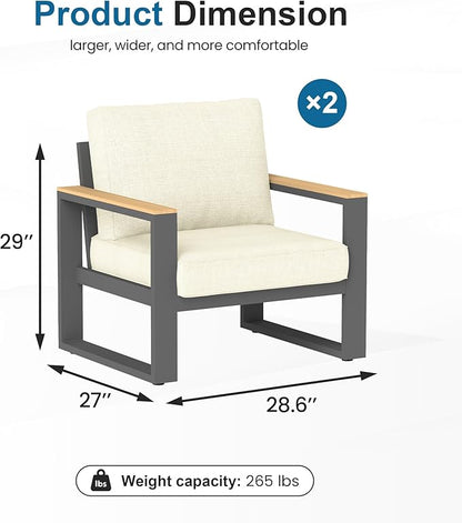 RoyalCraft Aluminum Outdoor Patio Chair, 2 Pieces All-Weather Metal Patio Sofa with Height-Adjustable Feet, Outdoor Chairs for Patio Porch Garden, Beige