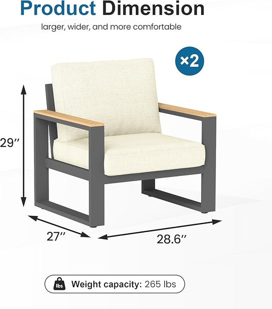 RoyalCraft Aluminum Outdoor Patio Chair, 2 Pieces All-Weather Metal Patio Sofa with Height-Adjustable Feet, Outdoor Chairs for Patio Porch Garden, Beige