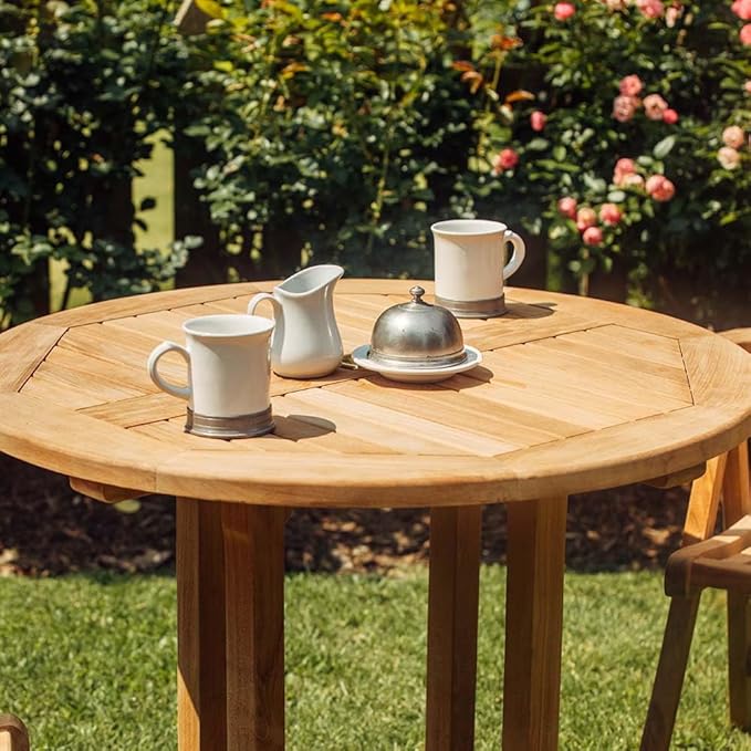 Ash & Ember Luna Grade A Teak Round Dining Table, 35" Teak Wood Table, Weather-Resistant Premium Solid Wood Furniture - Photo 7