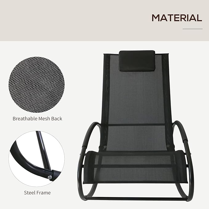 Outsunny Pool Lounger, Outdoor Rocking Lounge Chair for Sunbathing, Pool, Beach, Porch with Pillow & Cool Mesh - Photo 6