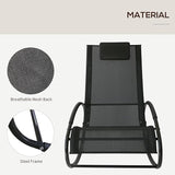 Outsunny Pool Lounger, Outdoor Rocking Lounge Chair for Sunbathing, Pool, Beach, Porch with Pillow & Cool Mesh - Photo 6