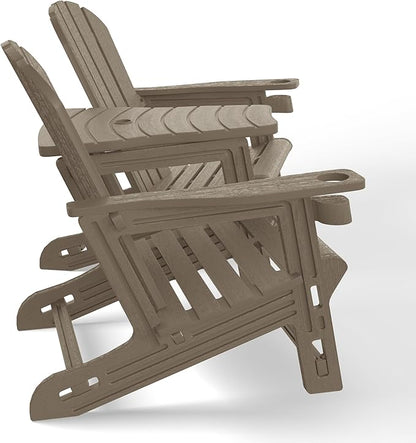 WestinTrends Azura Outdoor HDPE Adirondack Chairs with Connecting Table Tray (Set of 2), Weathered Wood