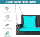 Tangkula 2-Person Wicker Hanging Porch Swing, Patiojoy Outdoor Rattan Swing Bench W/ 2 Back Cushions & 1 Seat Cushion - Photo 6