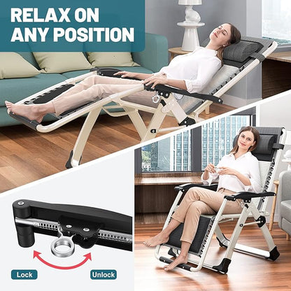 ABORON Padded Zero Gravity Chair,Premium Outdoor Lawn Folding Lounge Chairs,Sturdy Adjustable Reclining Patio Chairs with Headrest & Tray