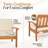 Idzo Laurent 800lbs Capacity Acacia Outdoor Loveseat, FSC Certified 2 Seater Patio Sofa with 3.9in Thick Cushions - Photo 4