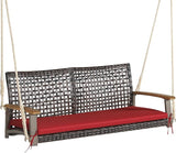 RELAX4LIFE 2-Seater Outdoor Porch Swing - PE Wicker Porch Loveseat Swing with 118” Hanging Ropes - Photo 1