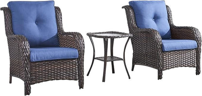 HUMMUH 4 Pieces Patio Bistro Set Wicker Patio Chairs Set of 2 with Ottomans Rattan Outdoor Furniture Conversation Set for Yard,Garden,Porch…