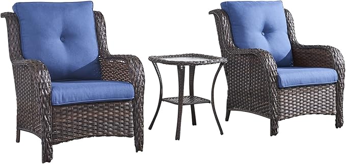 HUMMUH 5 Pieces Patio Bistro Set Wicker Patio Chairs Set of 2 with Ottomans and Side Table Rattan Outdoor Furniture Conversation Set for Yard,Garden,Porch…