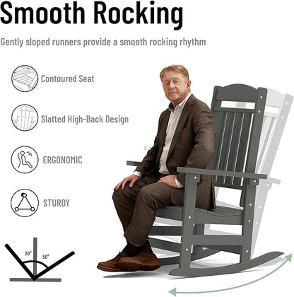 Outdoor Rocking Chairs Set of 6, Oversized High Back Patio Rocking Chairs, All Weather Porch Rocking Chairs for Outside. Dark Grey