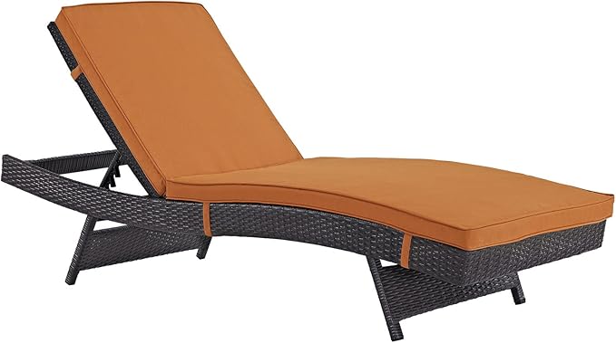 Modway Convene Wicker Rattan Outdoor Patio Chaise Lounge Chair in Espresso Orange