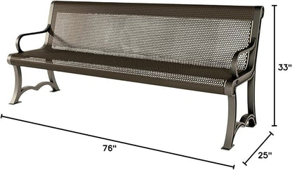 COATEDOUTDOORFURNITURE Coated Outdoor Furniture Heavy-Duty Outdoor Bench Thermoplastic Coated, Punched Steel, Commercial-Grade Garden Bench, Made in America (Portable with Back, 6 Ft, Textured Brown)