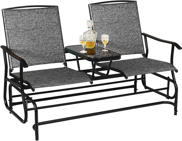 Giantex Patio Bench Glider Chair with Metal Frame, Center Tempered Glass Table - Photo 1
