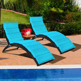COSTWAY 2PCS Folding Rattan Lounge Chair Outdoor, Patio Wicker Chaise Lounge with Soft Cushion, Ergonomic Support Shaped - Photo 3