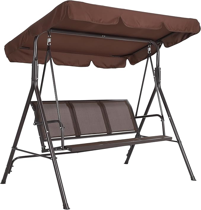 Porch Swing with Adjustable Canopy for Adults 3-Seat Outdoor Waterproof Textilene & Steel Frame Patio Swing Bench for - Photo 1