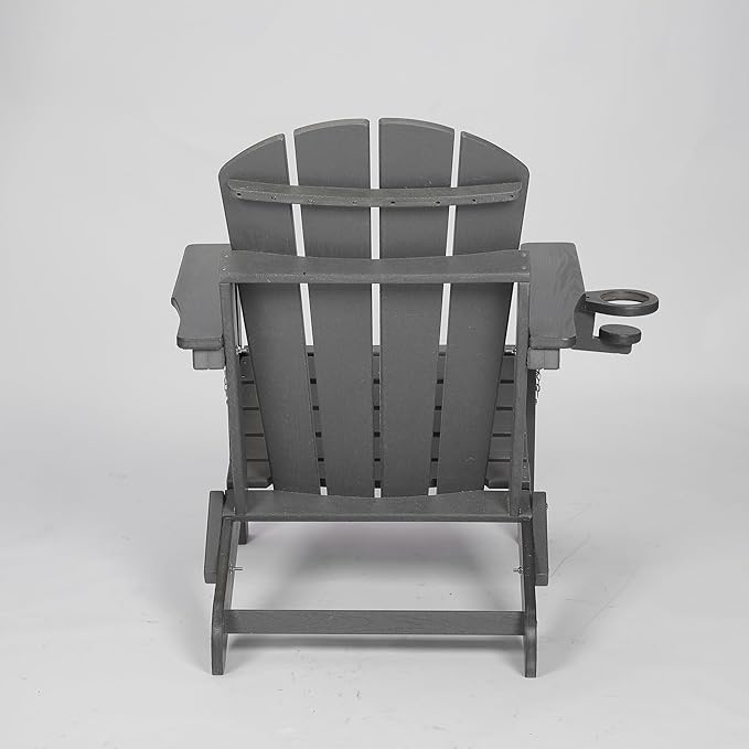 Composite Folding Adirondack Chair in Gray, Featuring Dual Cup Holders - Versatile Outdoor Chair for Any Setting