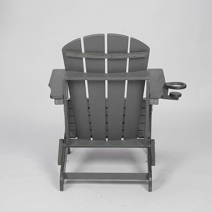 HDPE Folding Adirondack Chair with Dual Cup Holder - Composite Adirondack Chair with Wood Texture-,Gray
