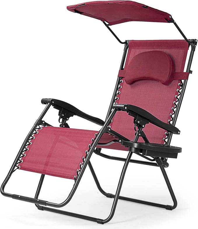 Goplus Zero Gravity Chairs, X-Large Folding Lounge Lawn Chair w/Canopy Shade & Cup Holder - Photo 8
