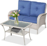Belord Outdoor Wicker Loveseat with Coffee Table - Photo 1