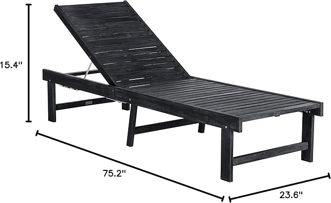 SAFAVIEH Outdoor Collection Inglewood Dark Slate Grey Solid Wood/Beige Cushion Chaise Lounge Chair (PAT6723K) - Photo 2