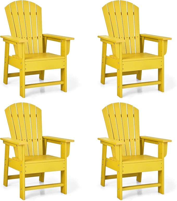 Giantex Adirondack Chair, Kids HDPE Patio Lawn Chair with Ergonomic Backrest for Deck, Porch, Backyard, Poolside, Indoor, Weather Resistance Toddler Outdoor Chair (4, Yellow)