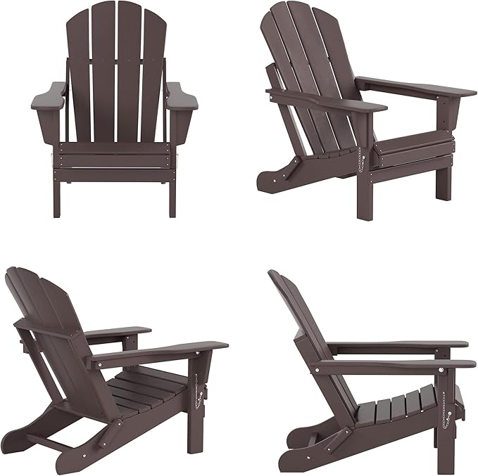 WestinTrends Malibu Outdoor Lounge Chairs, 3-Pieces Adirondack Chair Set with Ottoman and Side Table, All Weather Poly Lumber Patio Lawn Folding Chair for Outside Pool Garden Backyard, Dark Brown