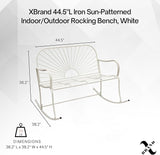 XBrand 44.5" L Iron Sun-Patterned Seat for Two Indoor/Outdoor Rocking Bench, Durable Patio Rocking Bench, White - Photo 3